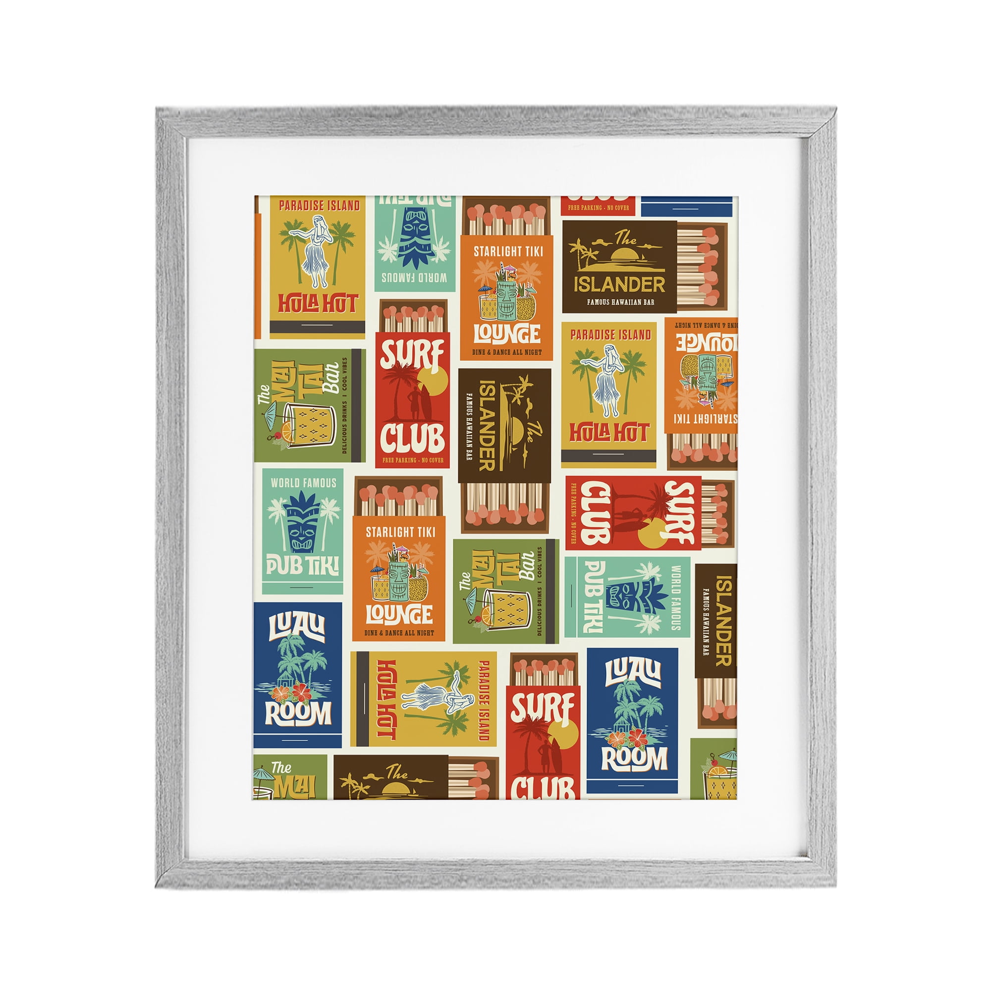 Stupell Industries Vintage Tropical Match Boxes Gray Framed Print Under Glass, design by Emily Dumas