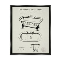 Stupell Industries Vintage Tub Bathroom Diagram Graphic Art Jet Black Floating Framed Canvas Print Wall Art, Design by Karl Hronek