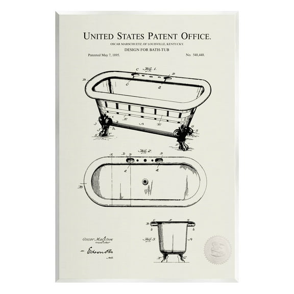 Stupell Industries Vintage Tub Bathroom Diagram Graphic Art Unframed Art Print Wall Art, Design by Karl Hronek
