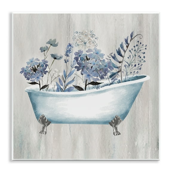 Stupell Industries Vintage Tub & Blue Florals Bath & Laundry Painting Unframed Art Print Wall Art, 12 x 12