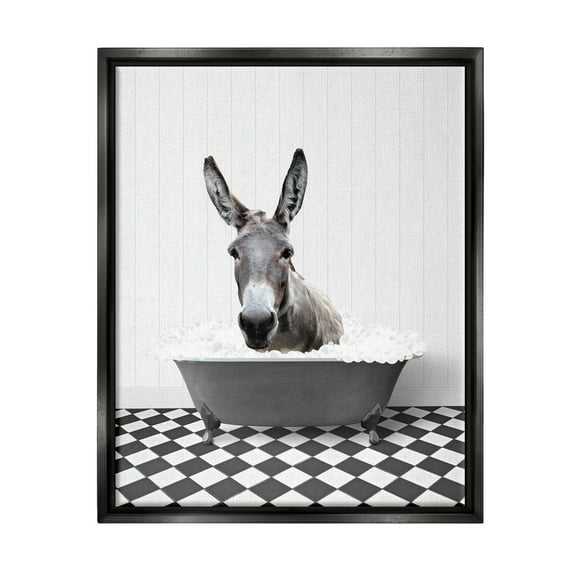 Stupell Industries Vintage Tub Donkey Animals & Insects Painting Black Floater Framed Art Print Wall Art, 17 x 21