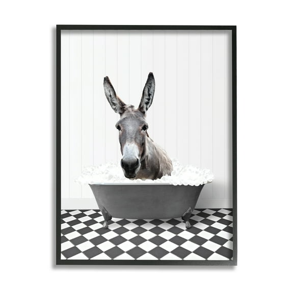 Stupell Industries Vintage Tub Donkey Animals & Insects Painting Black Framed Art Print Wall Art, 11 x 14