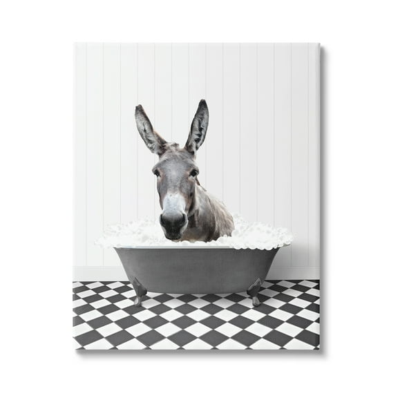 Stupell Industries Vintage Tub Donkey Animals & Insects Painting Gallery Wrapped Canvas Print Wall Art, 16 x 20
