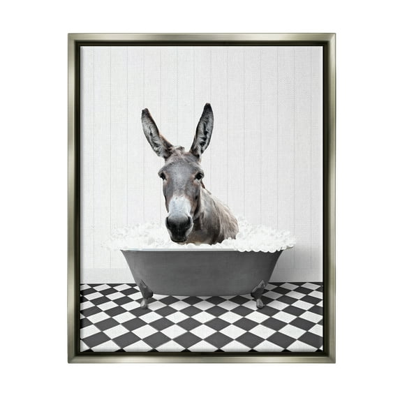 Stupell Industries Vintage Tub Donkey Animals & Insects Painting Gray Floater Framed Art Print Wall Art, 17 x 21