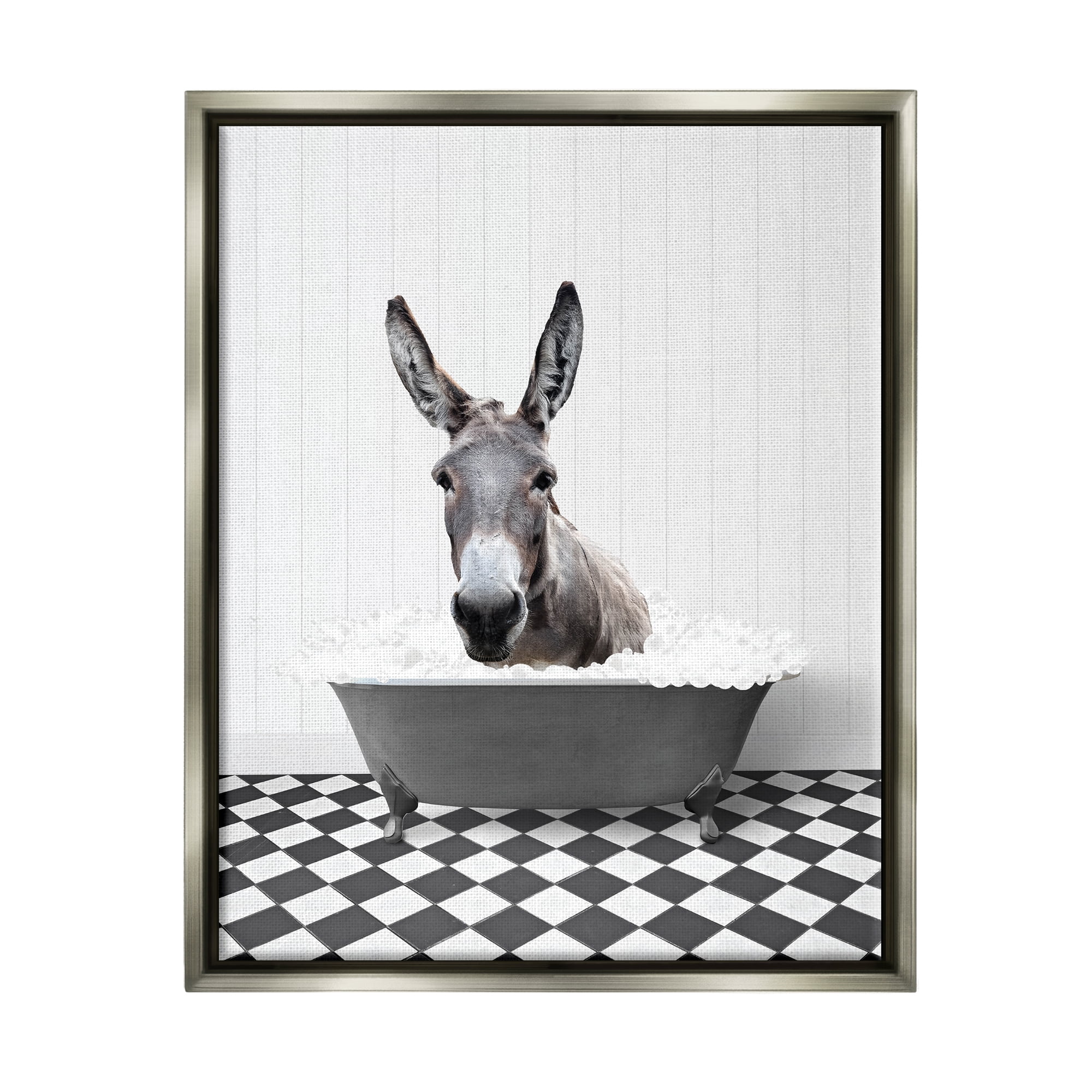 Stupell Industries Vintage Tub Donkey Animals & Insects Painting Gray Floater Framed Art Print Wall Art, 25 x 31