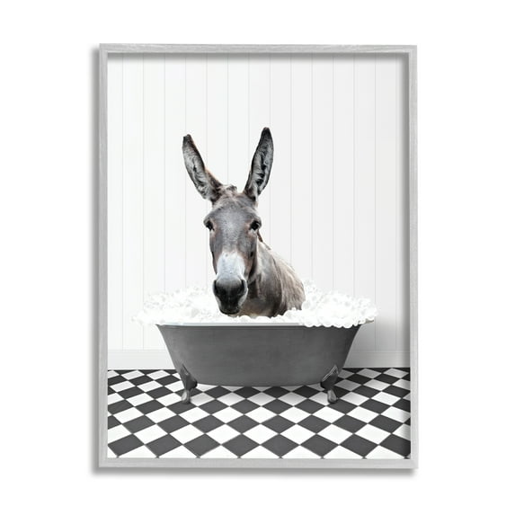Stupell Industries Vintage Tub Donkey Animals & Insects Painting Gray Framed Art Print Wall Art, 16 x 20