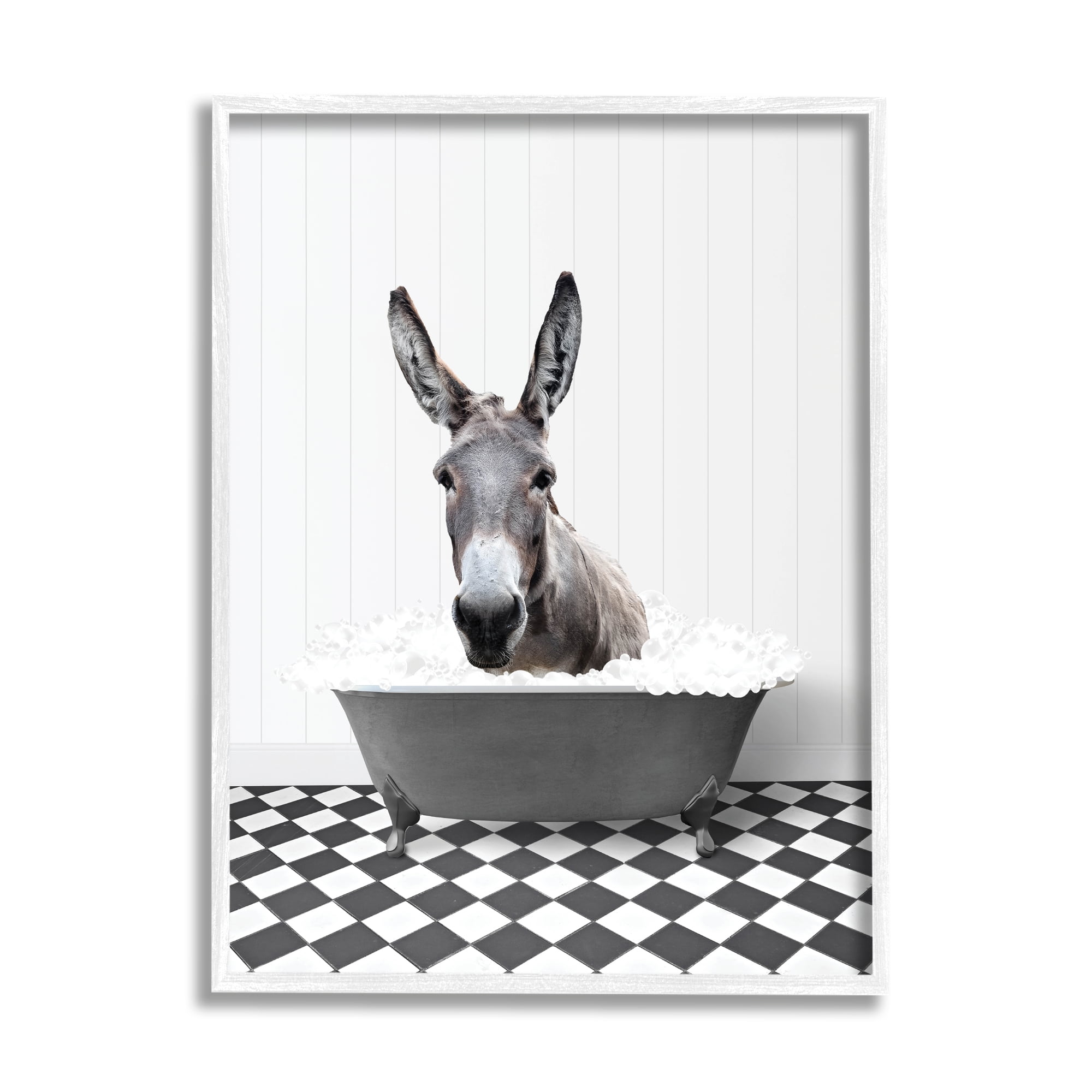 Stupell Industries Vintage Tub Donkey Animals & Insects Painting White Framed Art Print Wall Art, 11 x 14