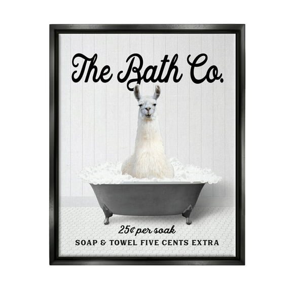 Stupell Industries Vintage Tub Llama Animals & Insects Painting Black Floater Framed Art Print Wall Art, 17 x 21