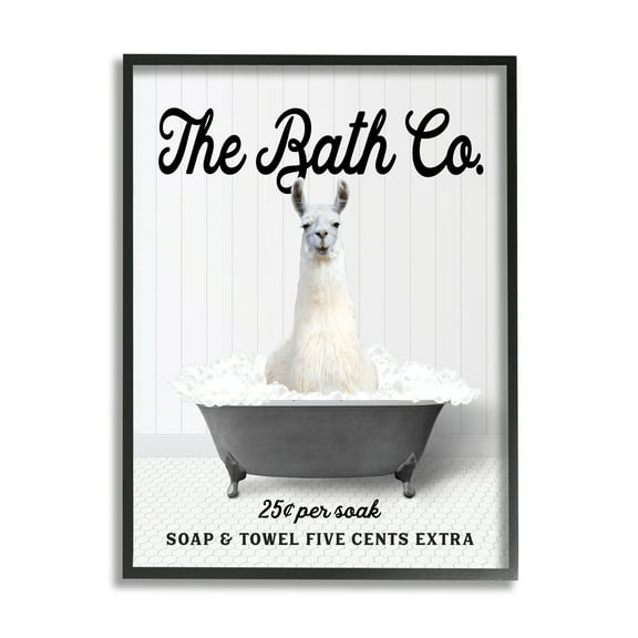 Stupell Industries Vintage Tub Llama Animals & Insects Painting Black Framed Art Print Wall Art, 11 x 14