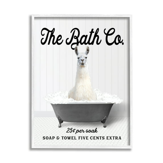 Stupell Industries Vintage Tub Llama Animals & Insects Painting White Framed Art Print Wall Art, 11 x 14