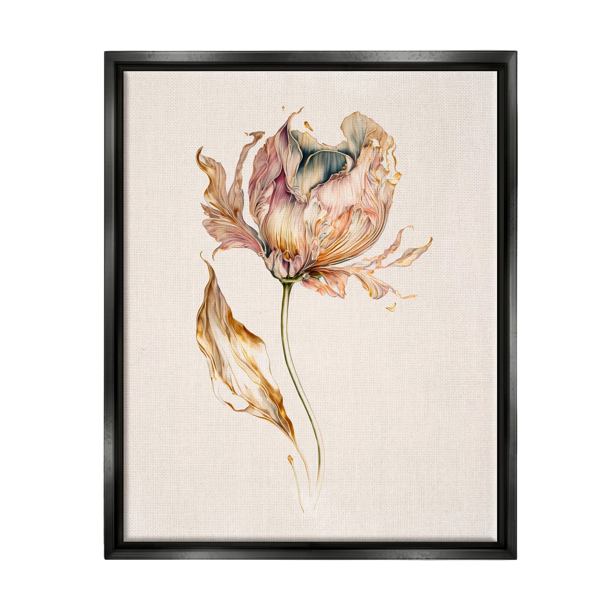 Stupell Industries Vintage Tulip Petals Botanical & Floral Painting Black Floater Framed Canvas Art Print Wall Art, 17 x 21