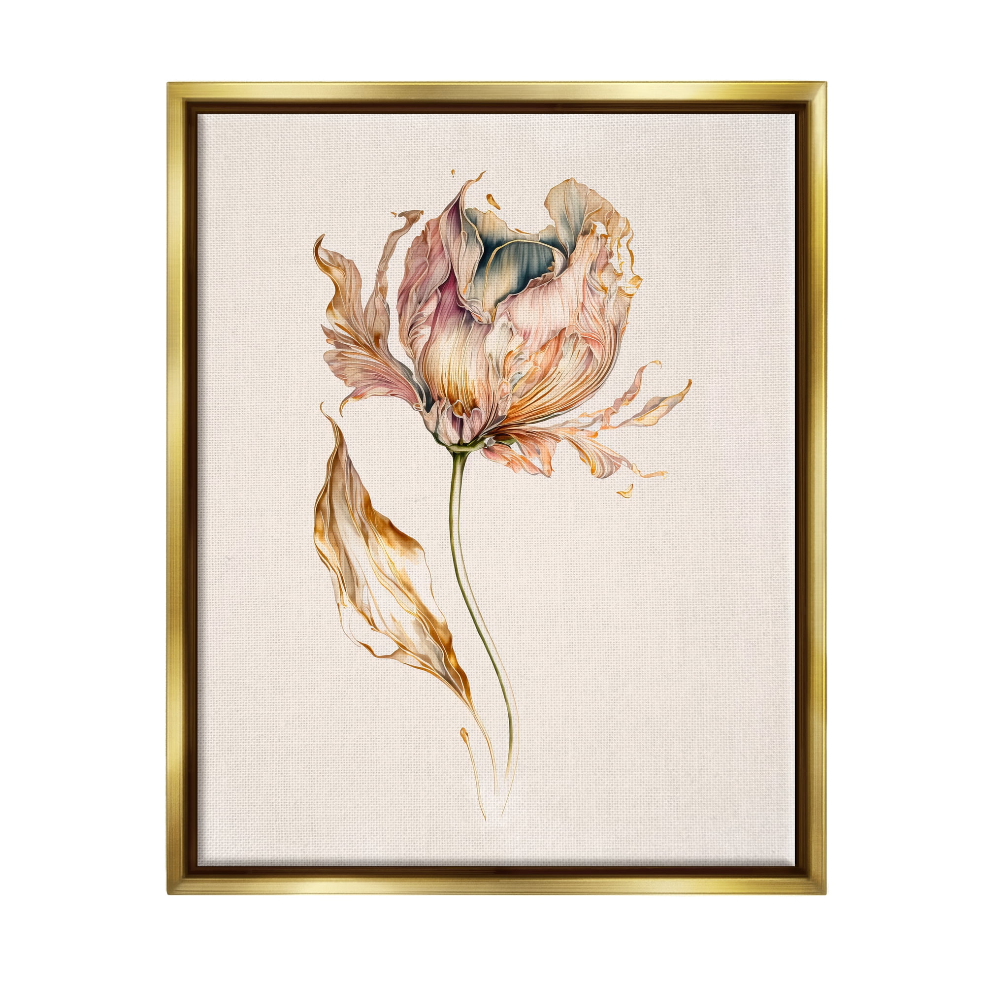 Stupell Industries Vintage Tulip Petals Botanical & Floral Painting Gold Floater Framed Canvas Art Print Wall Art, 25 x 31