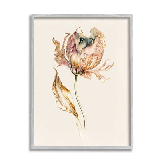 Stupell Industries Vintage Tulip Petals Botanical & Floral Painting Gray Framed Art Print Wall Art, 11 x 14
