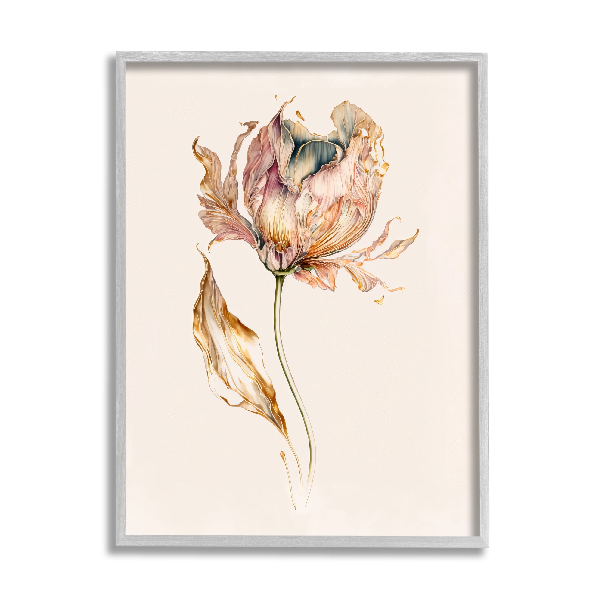 Stupell Industries Vintage Tulip Petals Botanical & Floral Painting Gray Framed Art Print Wall Art, 16 x 20