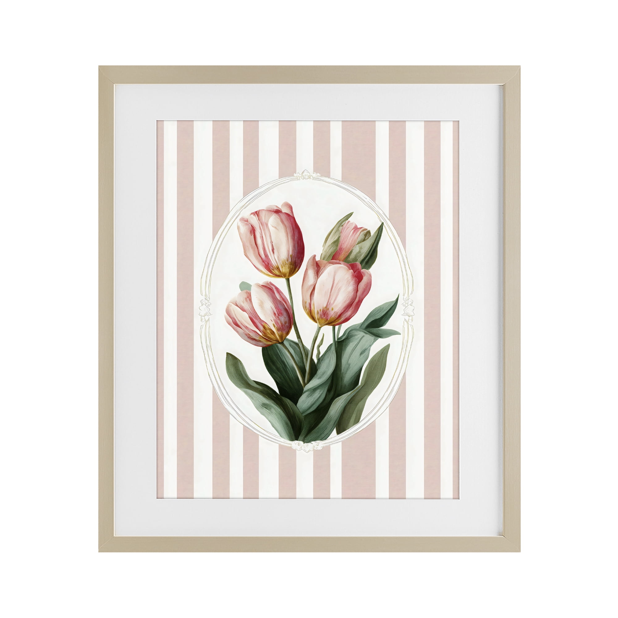 Stupell Industries Vintage Tulips on Stripes Birch Framed Print Under Glass, design by Ink Drop Loft