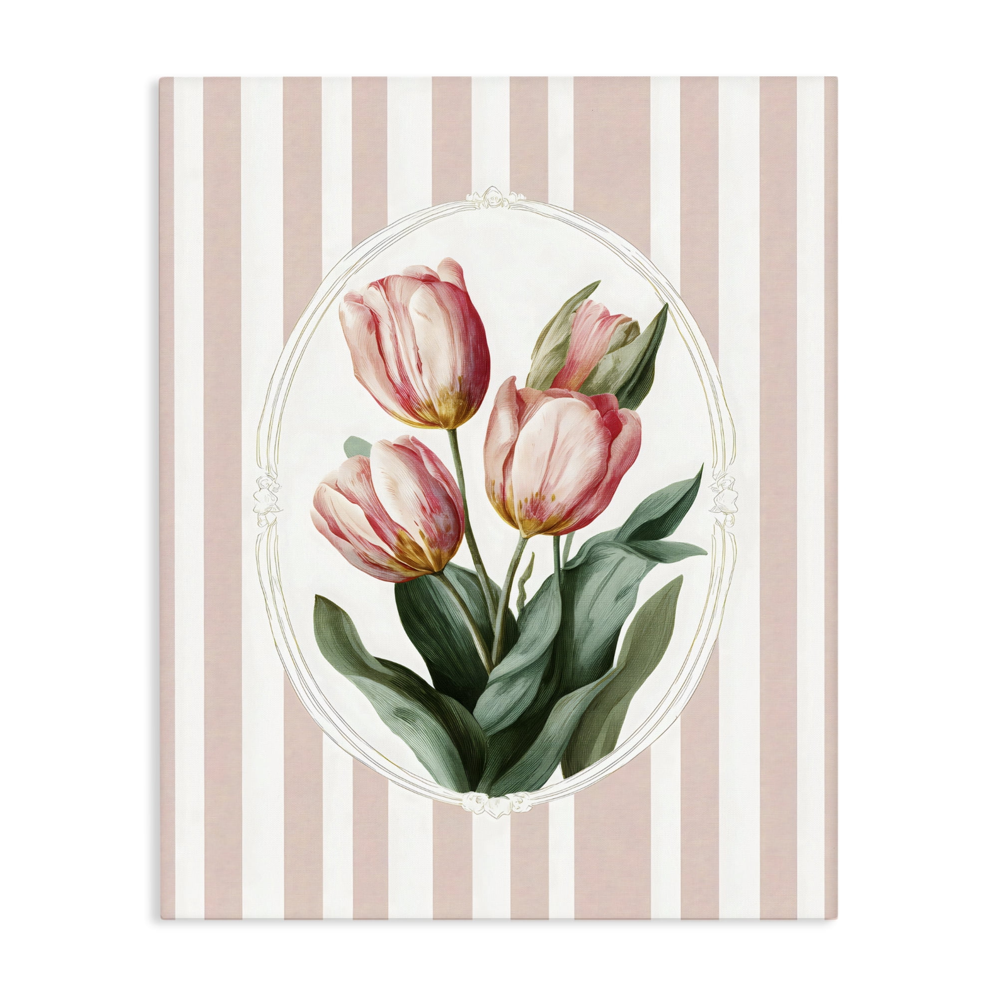 Stupell Industries Vintage Tulips on Stripes Canvas Wall Art, design by Ink Drop Loft