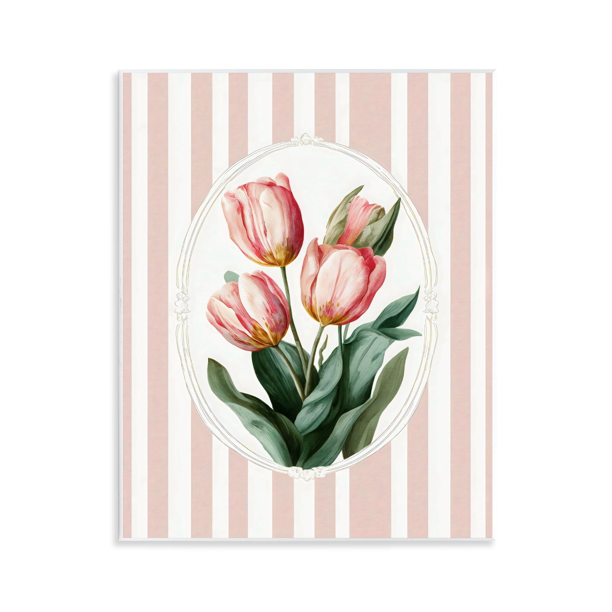 Stupell Industries Vintage Tulips on Stripes Wall Plaque Art, design by Ink Drop Loft