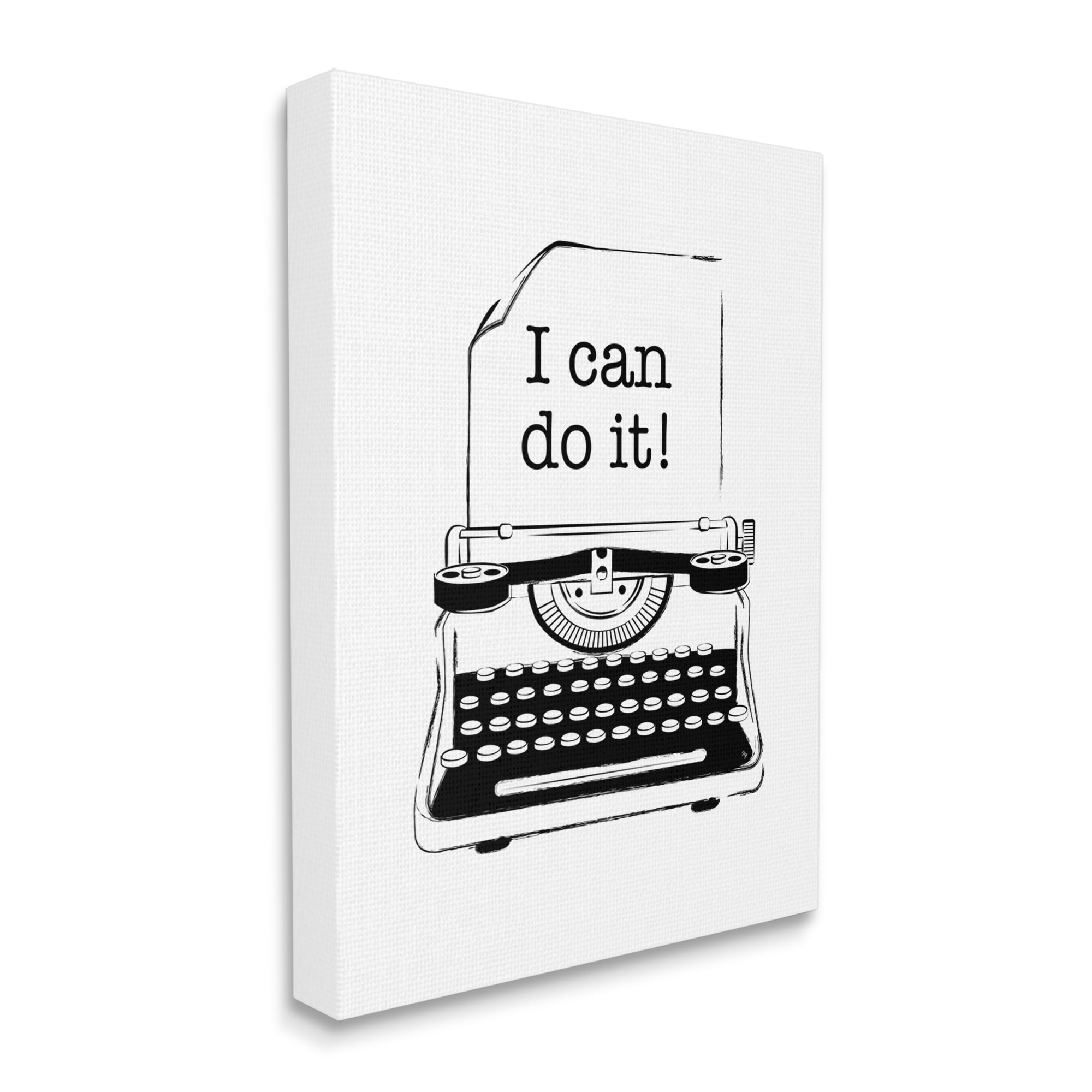 Stupell Industries Vintage Typewriter I Can Inspirational Phrase Typography Painting Gallery Wrapped Canvas Art Print Wall Art, 36 x 48
