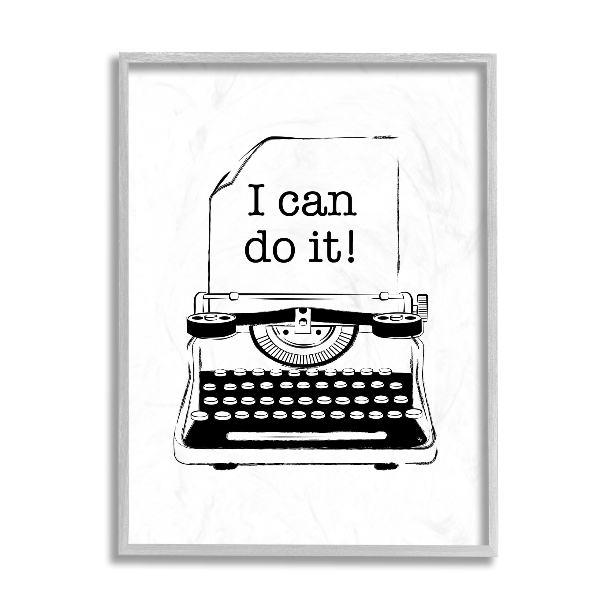 Stupell Industries Vintage Typewriter I Can Inspirational Phrase Typography Painting Gray Framed Art Print Wall Art, 11 x 14