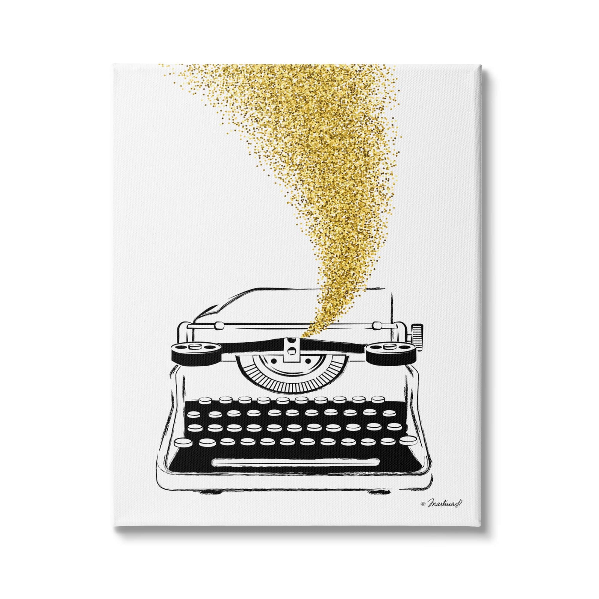 Stupell Industries Vintage Typewriter Illustration Golden Glam Glitz Splatter, 24 x 30,Design by Martina Pavlova