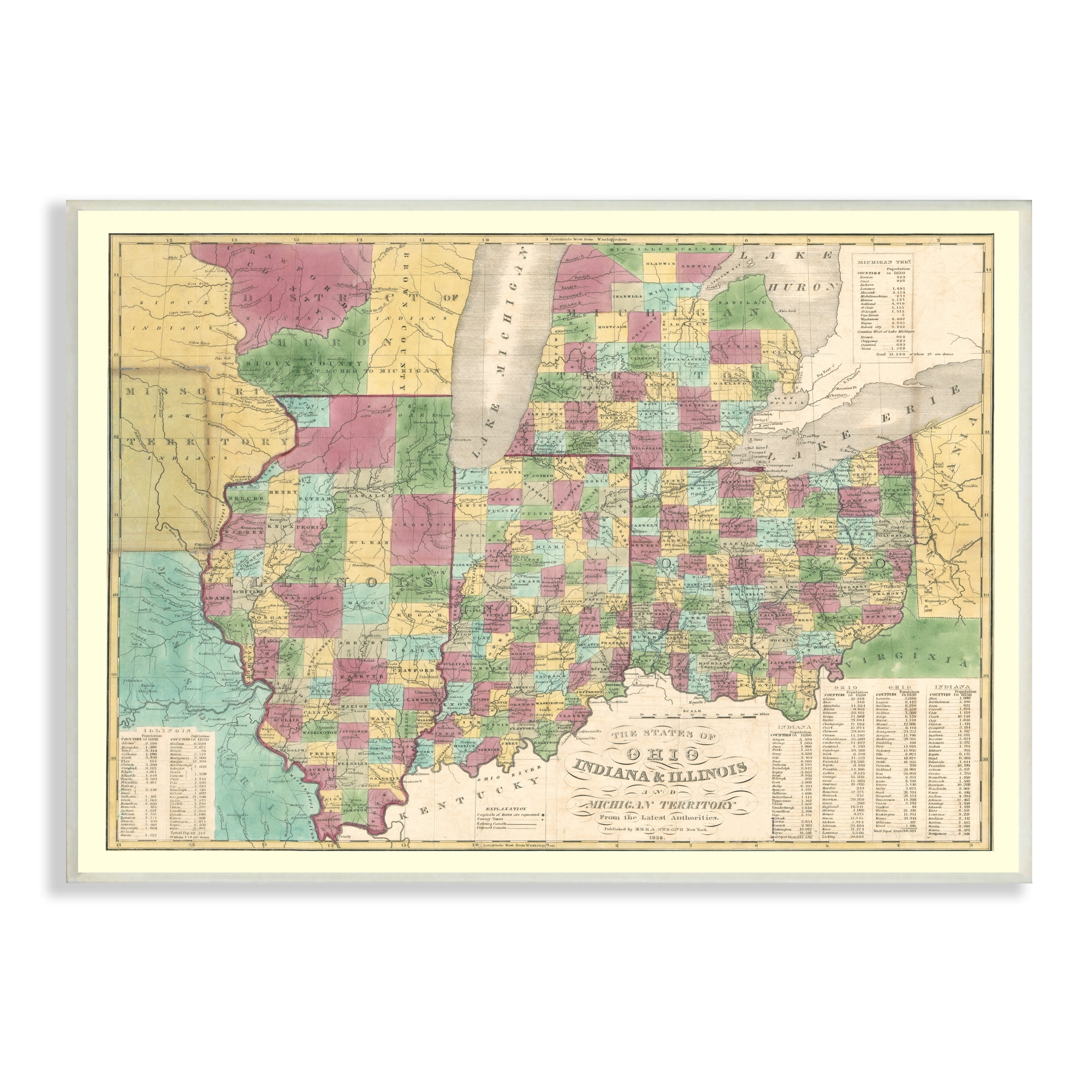 Stupell Industries Vintage US State Map Ohio Indiana Illinois Cartography, 15 x 10, Design by Daphne Polselli