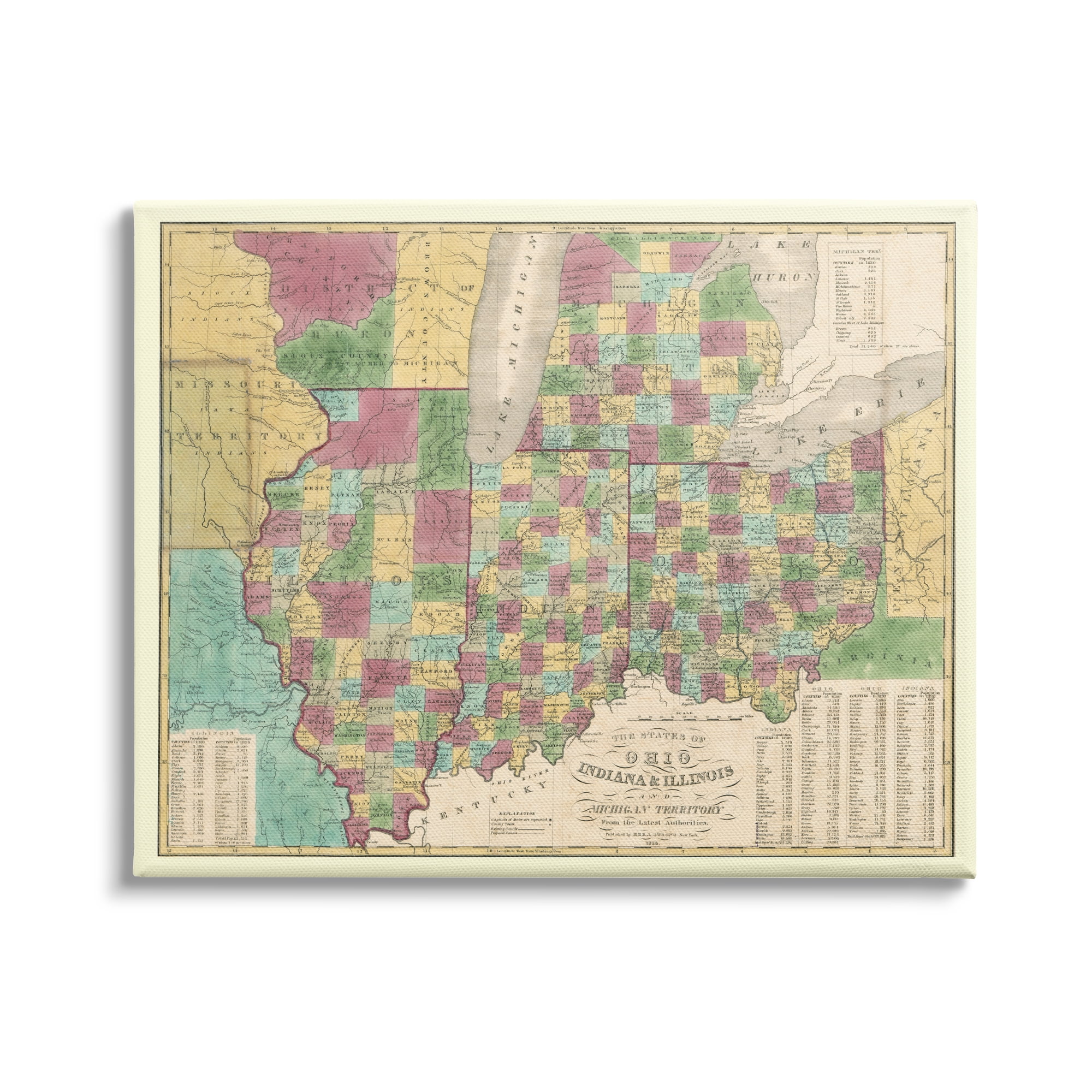 Stupell Industries Vintage US State Map Ohio Indiana Illinois Cartography, 20 x 16, Design by Daphne Polselli