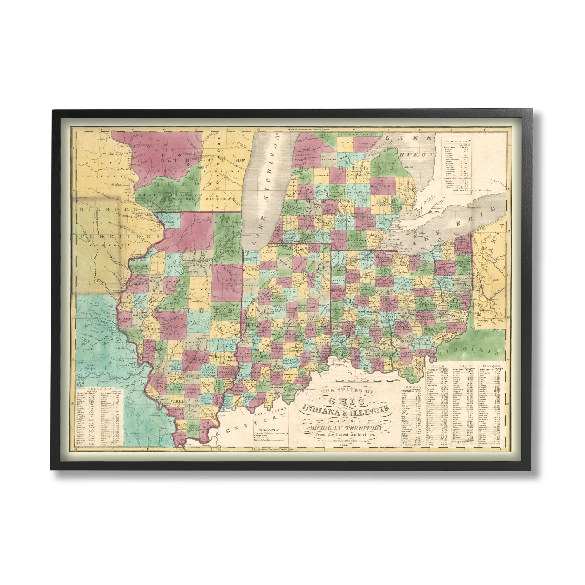 Stupell Industries Vintage US State Map Ohio Indiana Illinois Cartography, 30 x 24, Design by Daphne Polselli