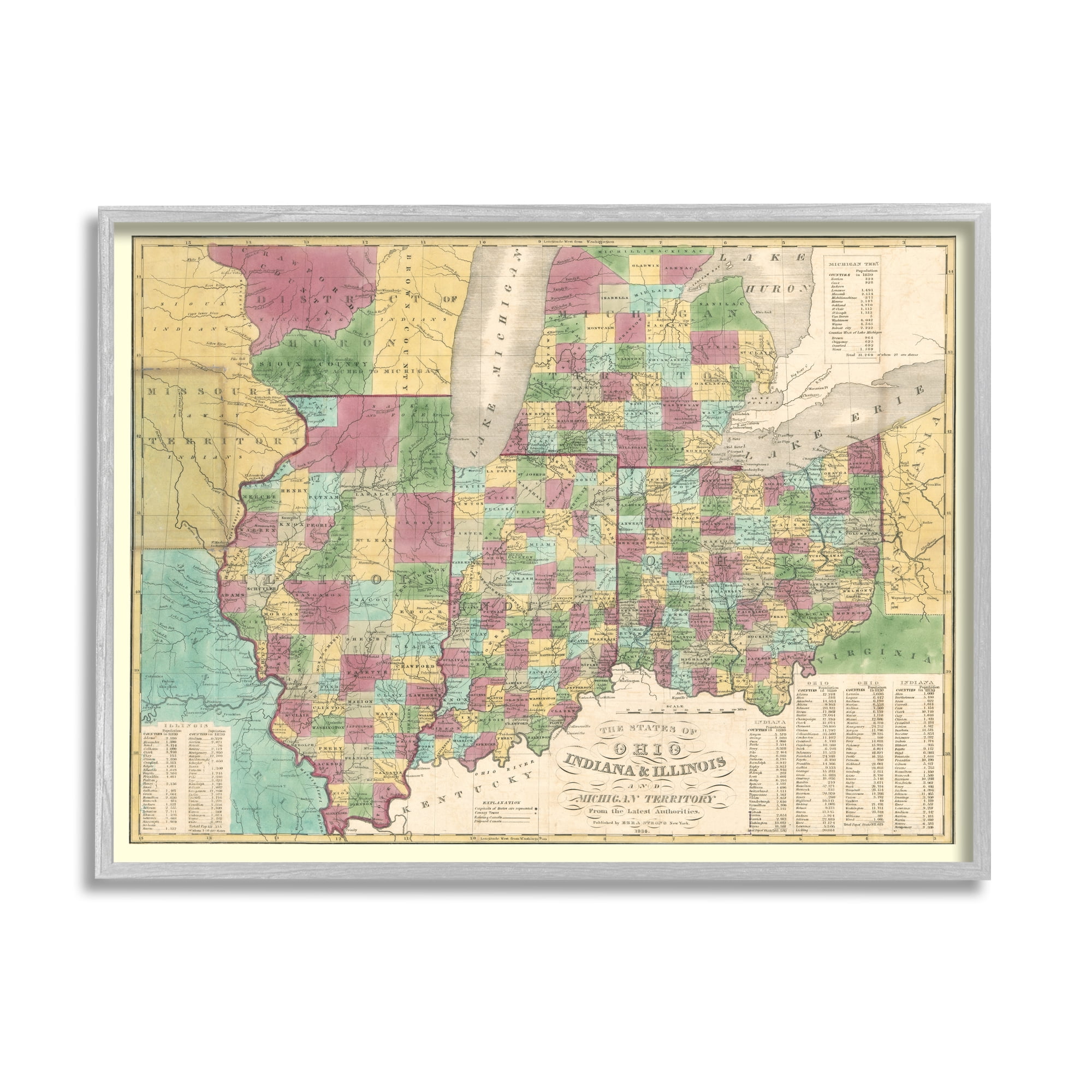 Stupell Industries Vintage US State Map Ohio Indiana Illinois Cartography, 30 x 24, Design by Daphne Polselli