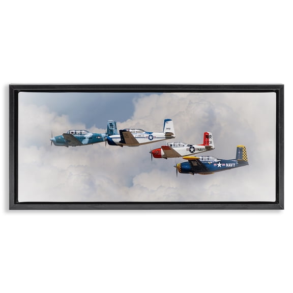 Stupell Industries Vintage USA Airplanes Black Framed Floater Canvas Wall Art design by JG Studios, 14 x 31