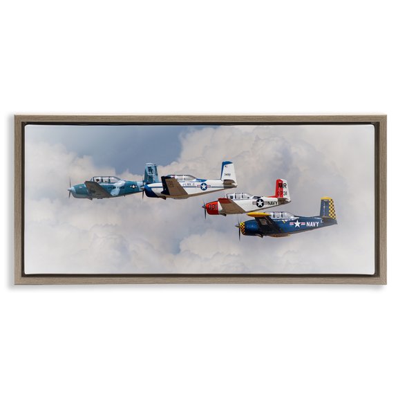 Stupell Industries Vintage USA Airplanes Brown Framed Floater Canvas Wall Art design by JG Studios, 14 x 31