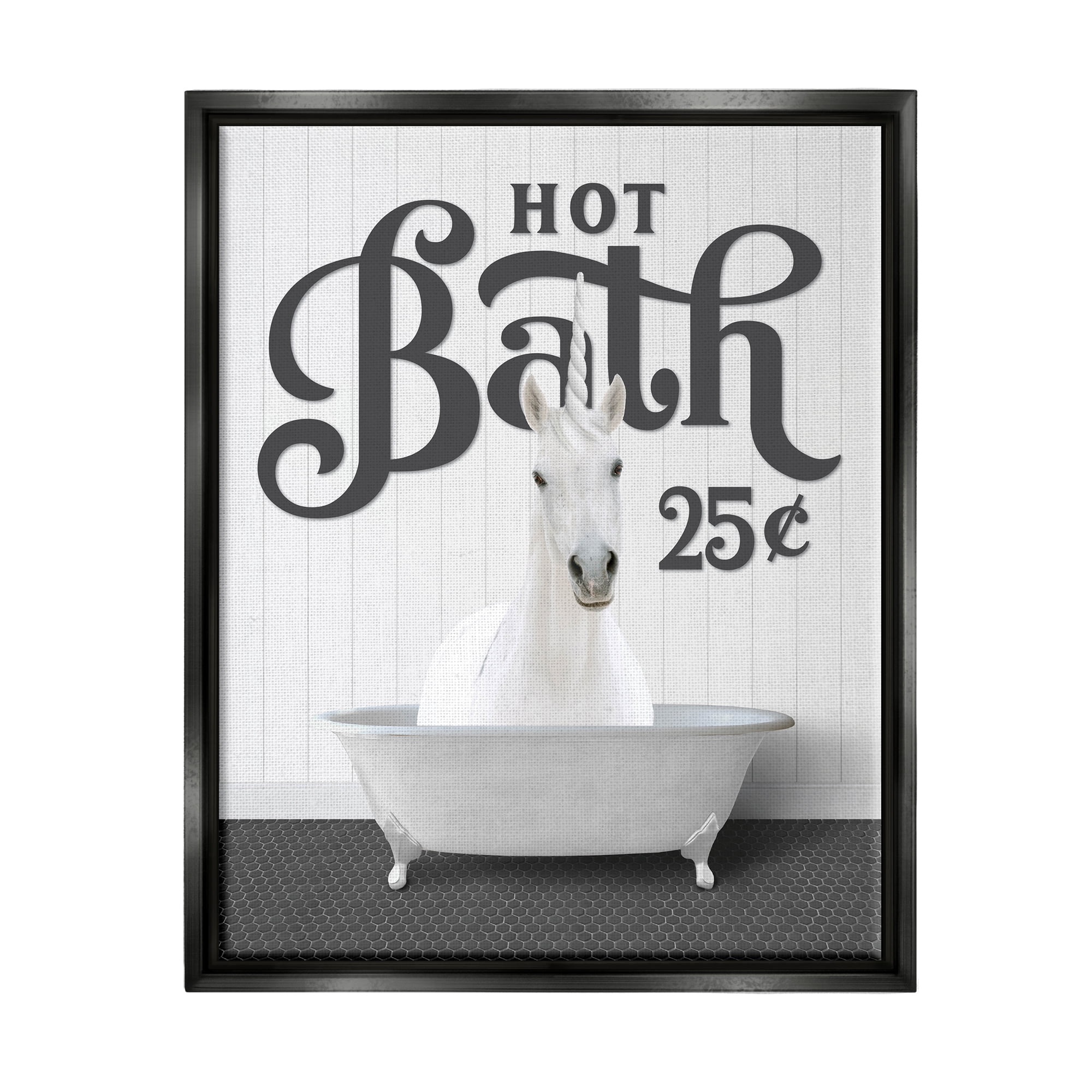 Stupell Industries Vintage Unicorn Tub Animals & Insects Painting Black Floater Framed Art Print Wall Art, 17 x 21