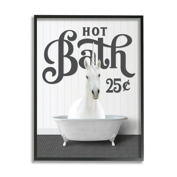 Stupell Industries Vintage Unicorn Tub Animals & Insects Painting Black Framed Art Print Wall Art, 24 x 30