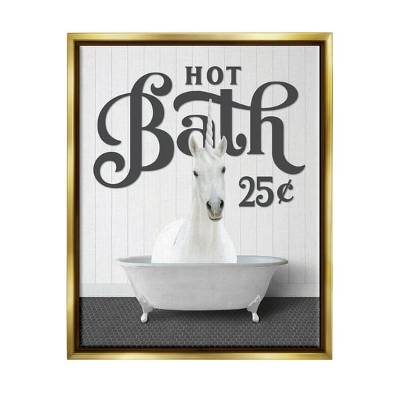Stupell Industries Vintage Unicorn Tub Animals & Insects Painting Gold Floater Framed Art Print Wall Art, 25 x 31
