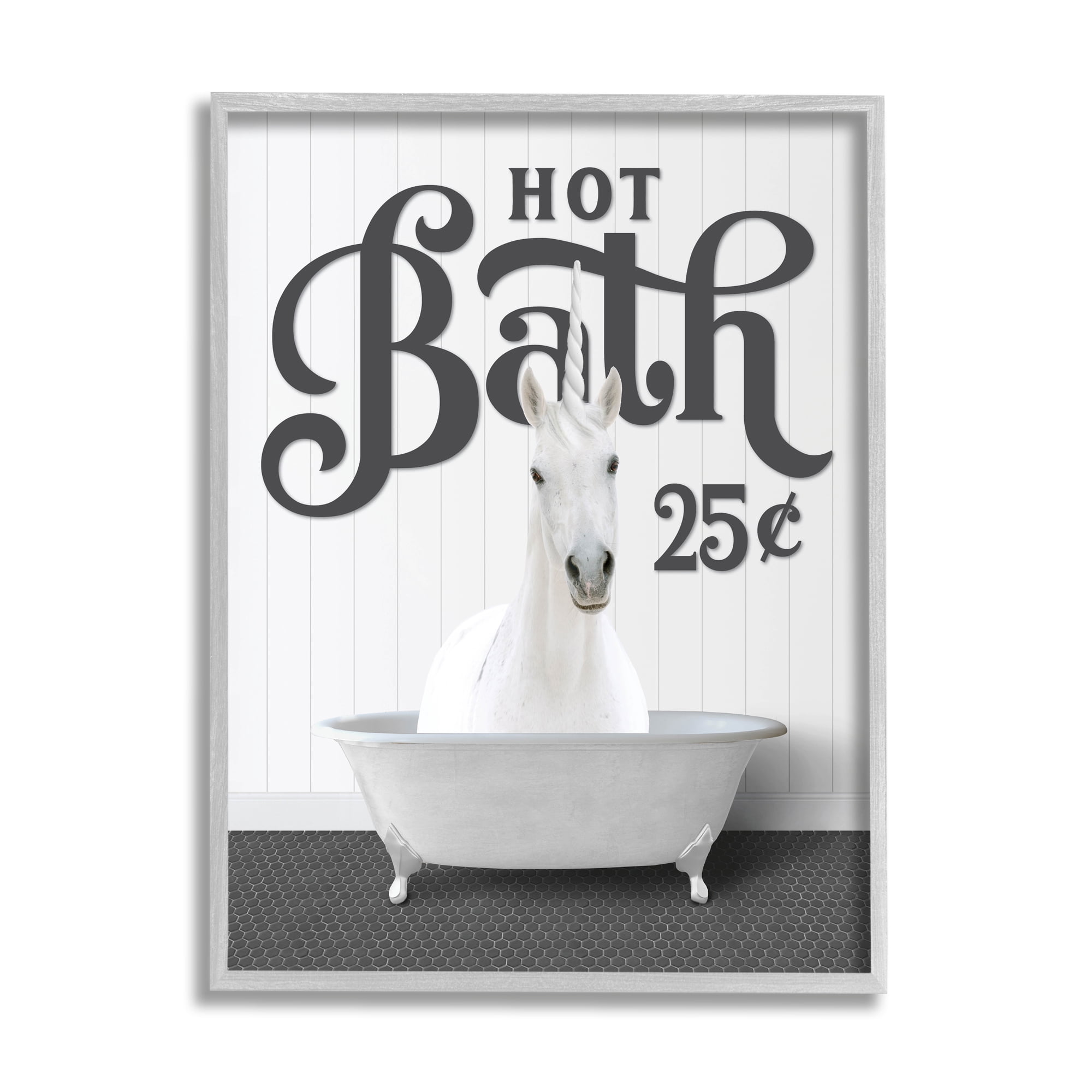 Stupell Industries Vintage Unicorn Tub Animals & Insects Painting Gray Framed Art Print Wall Art, 16 x 20