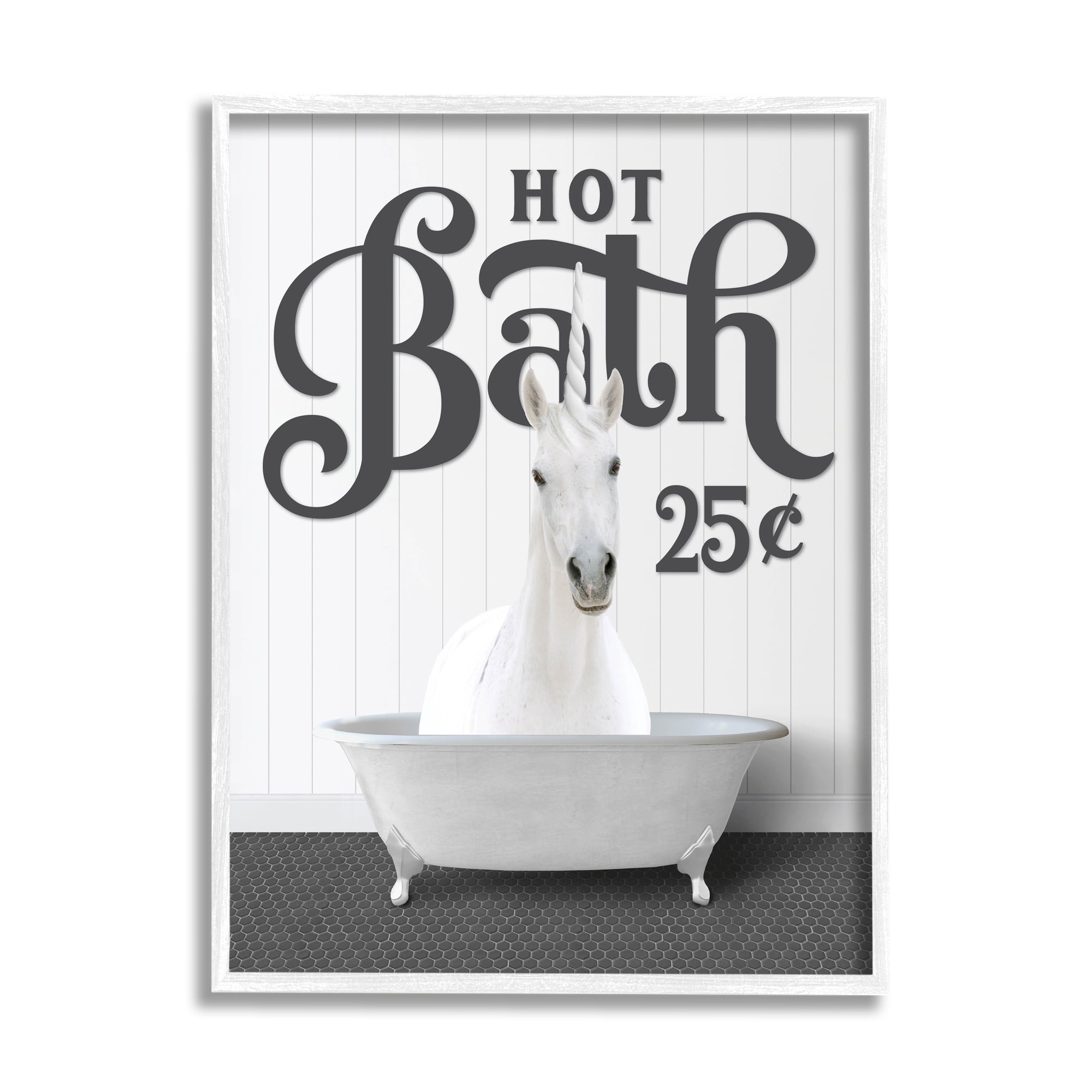 Stupell Industries Vintage Unicorn Tub Animals & Insects Painting White Framed Art Print Wall Art, 24 x 30