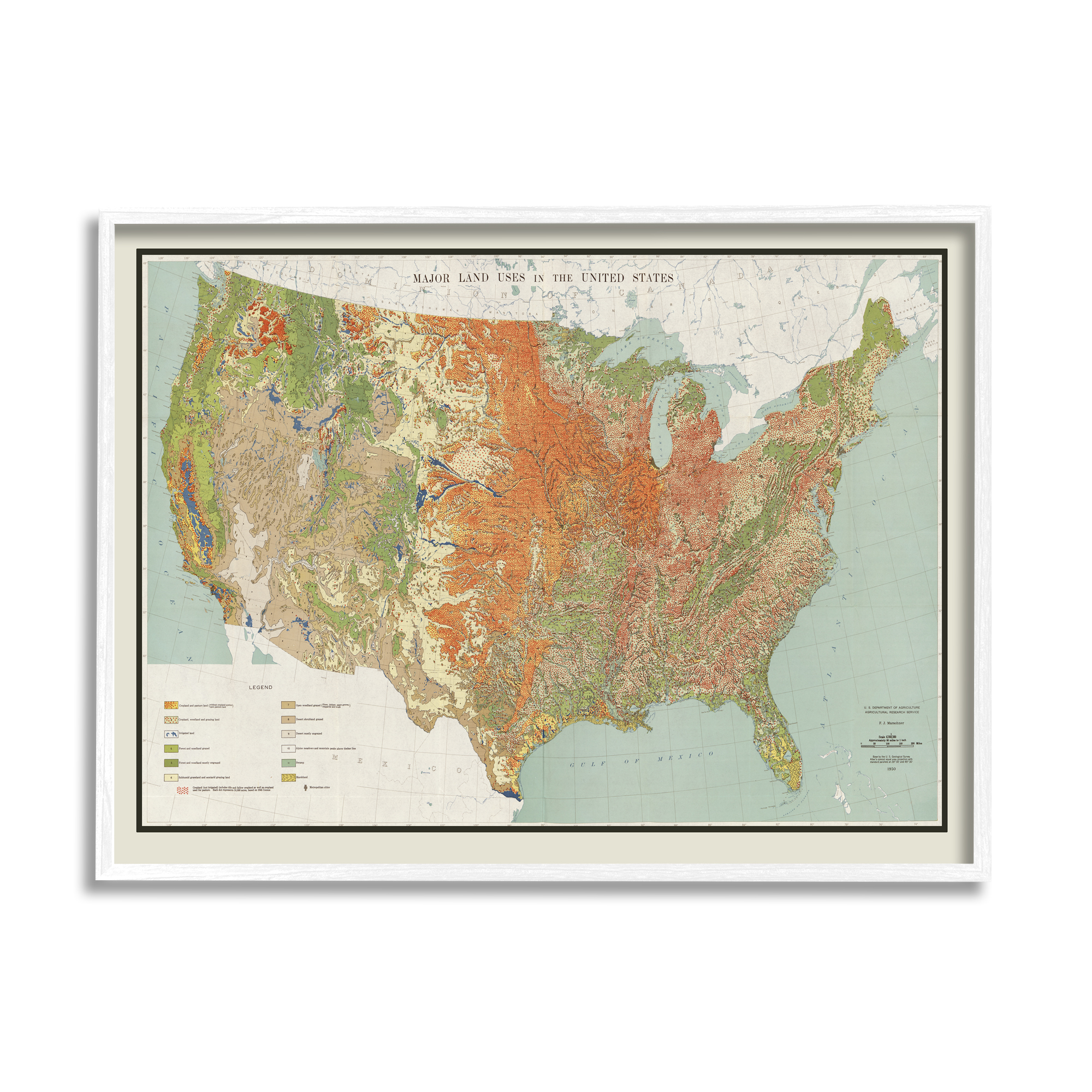 Stupell Industries Vintage United States Map Major Land Uses 1950, 14 x 11, Design by Daphne Polselli