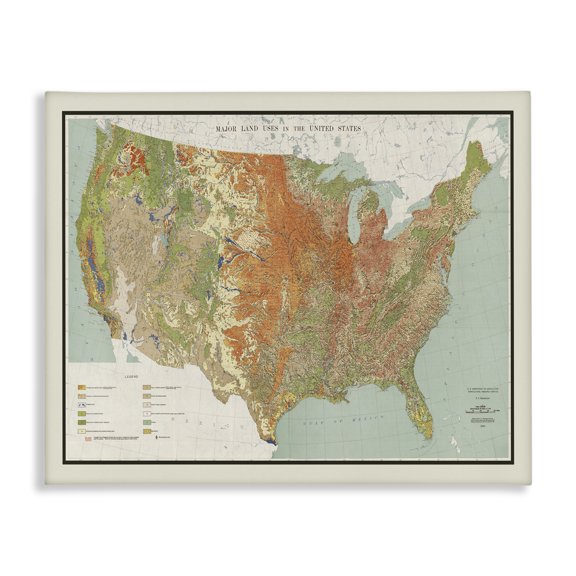 Stupell Industries Eclectic Vintage United States Map Major Land Uses 1950 Canvas Art, 20 x 16, by Lil' Rue