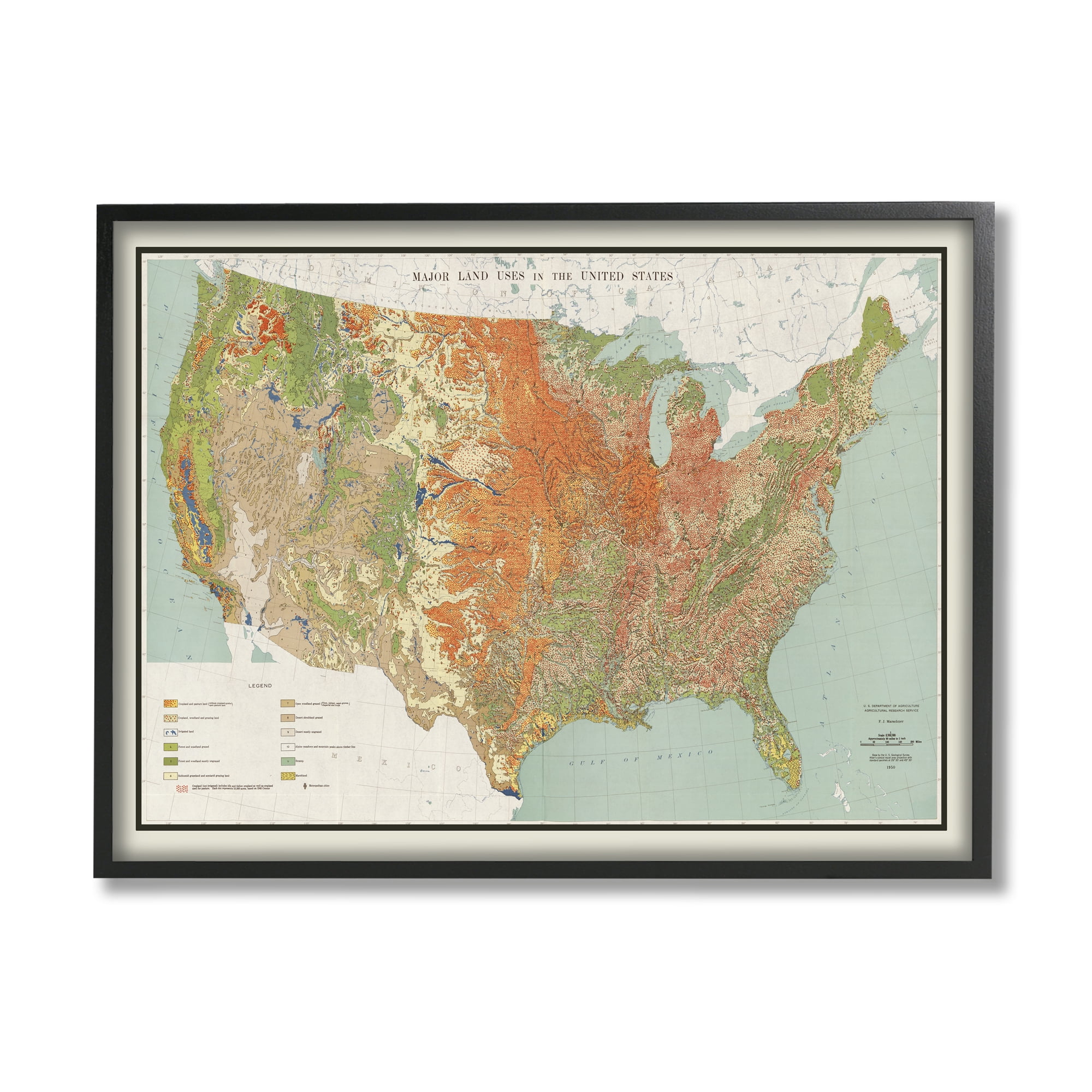 Stupell Industries Vintage United States Map Major Land Uses 1950, 20 x 16, Design by Daphne Polselli
