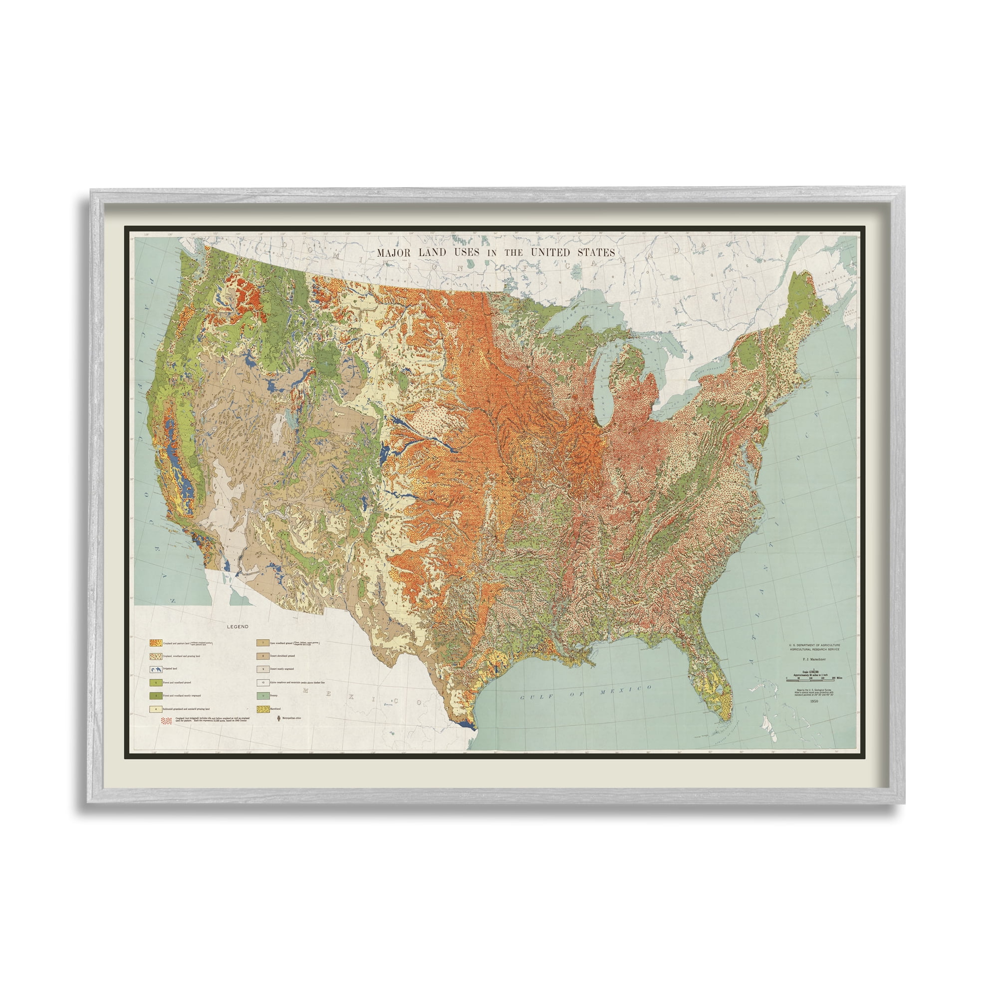 Stupell Industries Vintage United States Map Major Land Uses 1950, 30 x ...