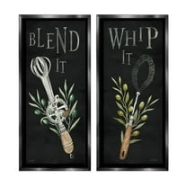 Stupell Industries Vintage Utensil Phrases Botanical & Floral Painting Black Floater Framed Canvas Art Print Wall Art, 11 x 25, Set of 2