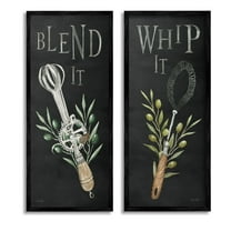 Stupell Industries Vintage Utensil Phrases Botanical & Floral Painting Black Framed Art Print Wall Art, 10 x 24, Set of 2