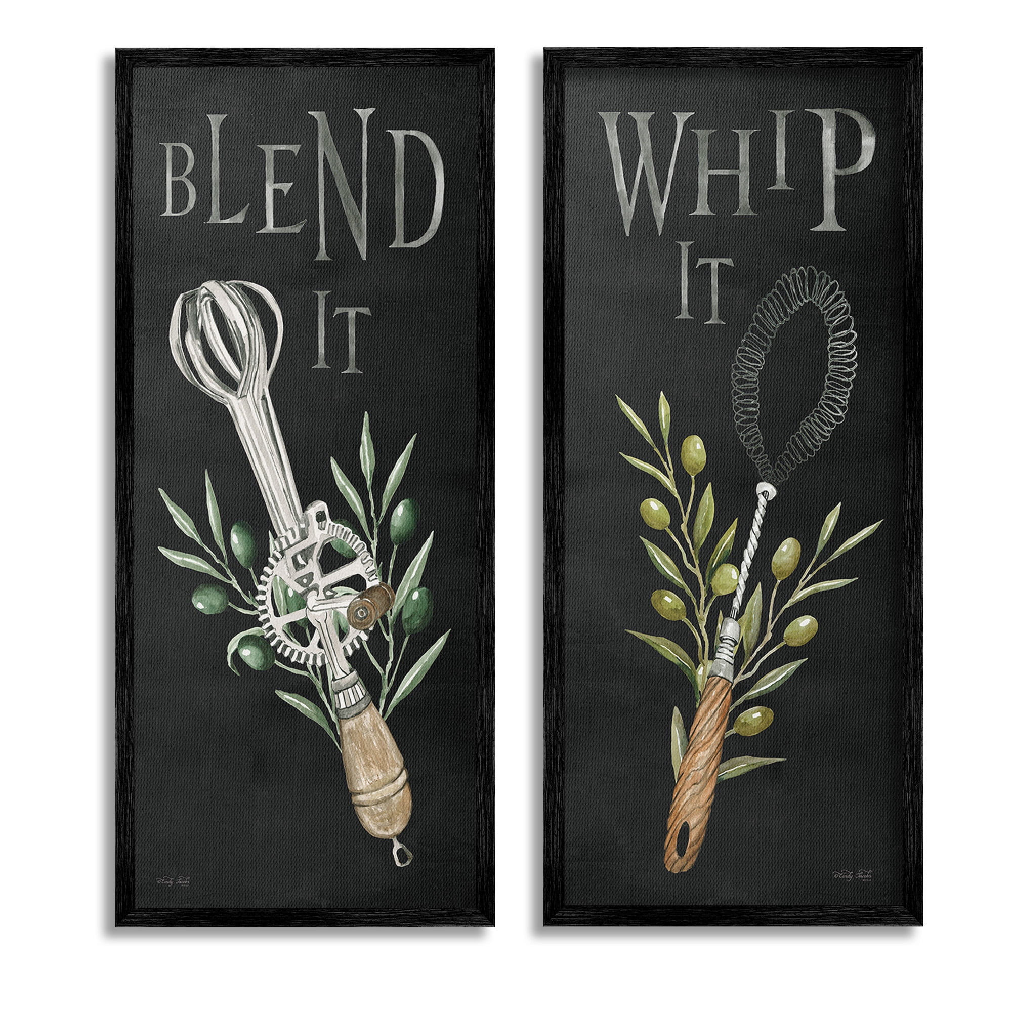 Stupell Industries Vintage Utensil Phrases Botanical & Floral Painting Black Framed Art Print Wall Art, 13 x 30, Set of 2