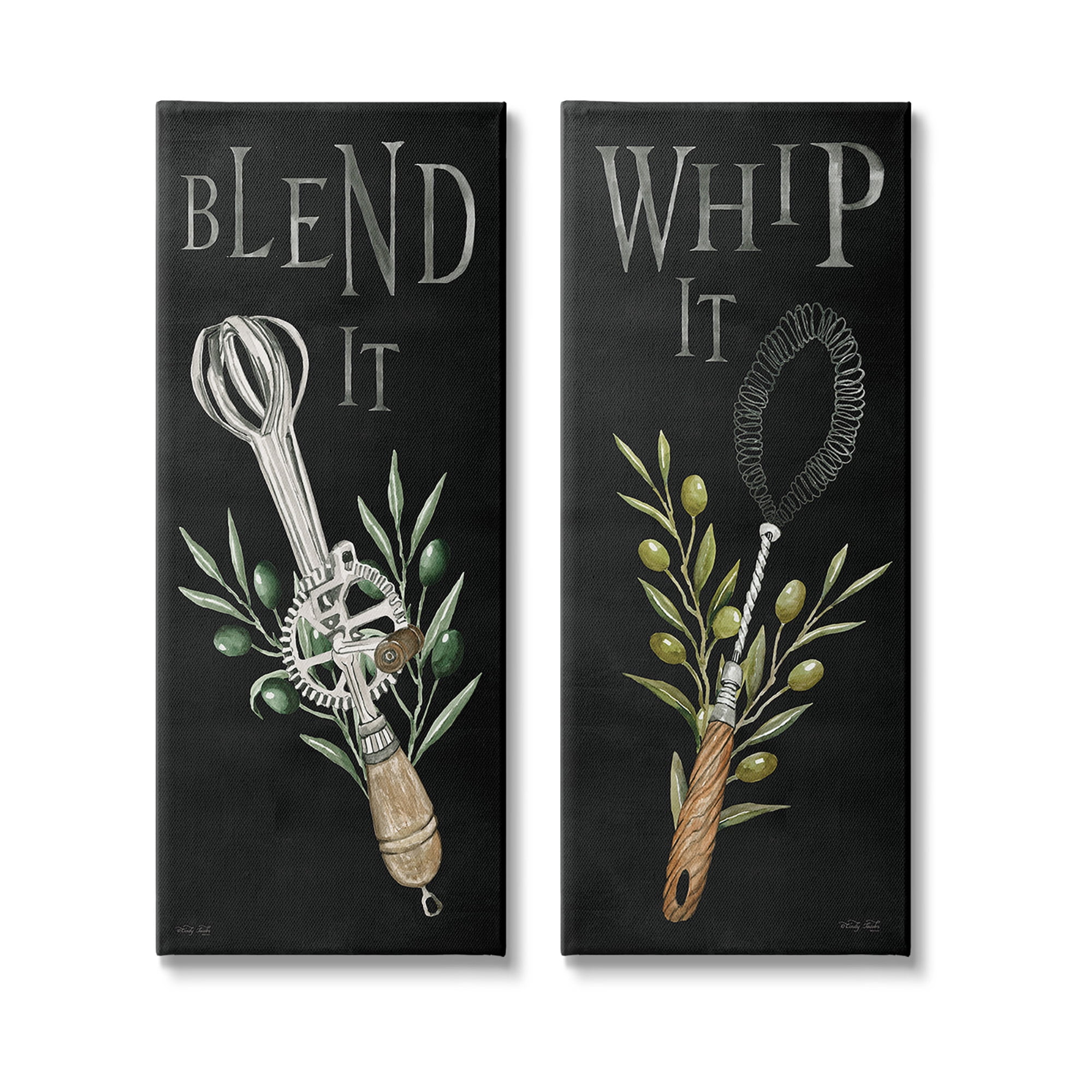 Stupell Industries Vintage Utensil Phrases Botanical & Floral Painting Gallery Wrapped Canvas Art Print Wall Art, 10 x 24, Set of 2