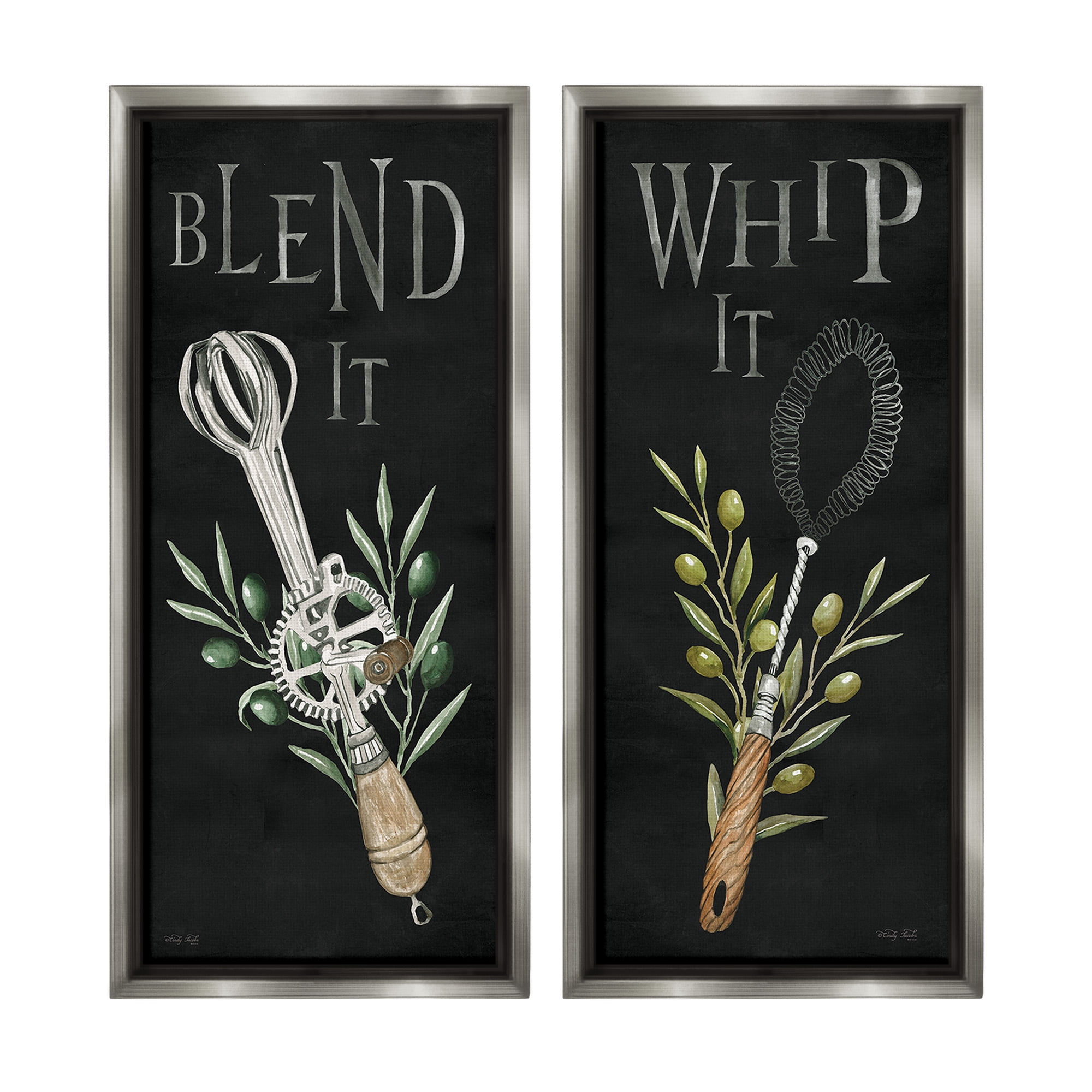 Stupell Industries Vintage Utensil Phrases Botanical & Floral Painting Gray Floater Framed Canvas Art Print Wall Art, 14 x 31, Set of 2