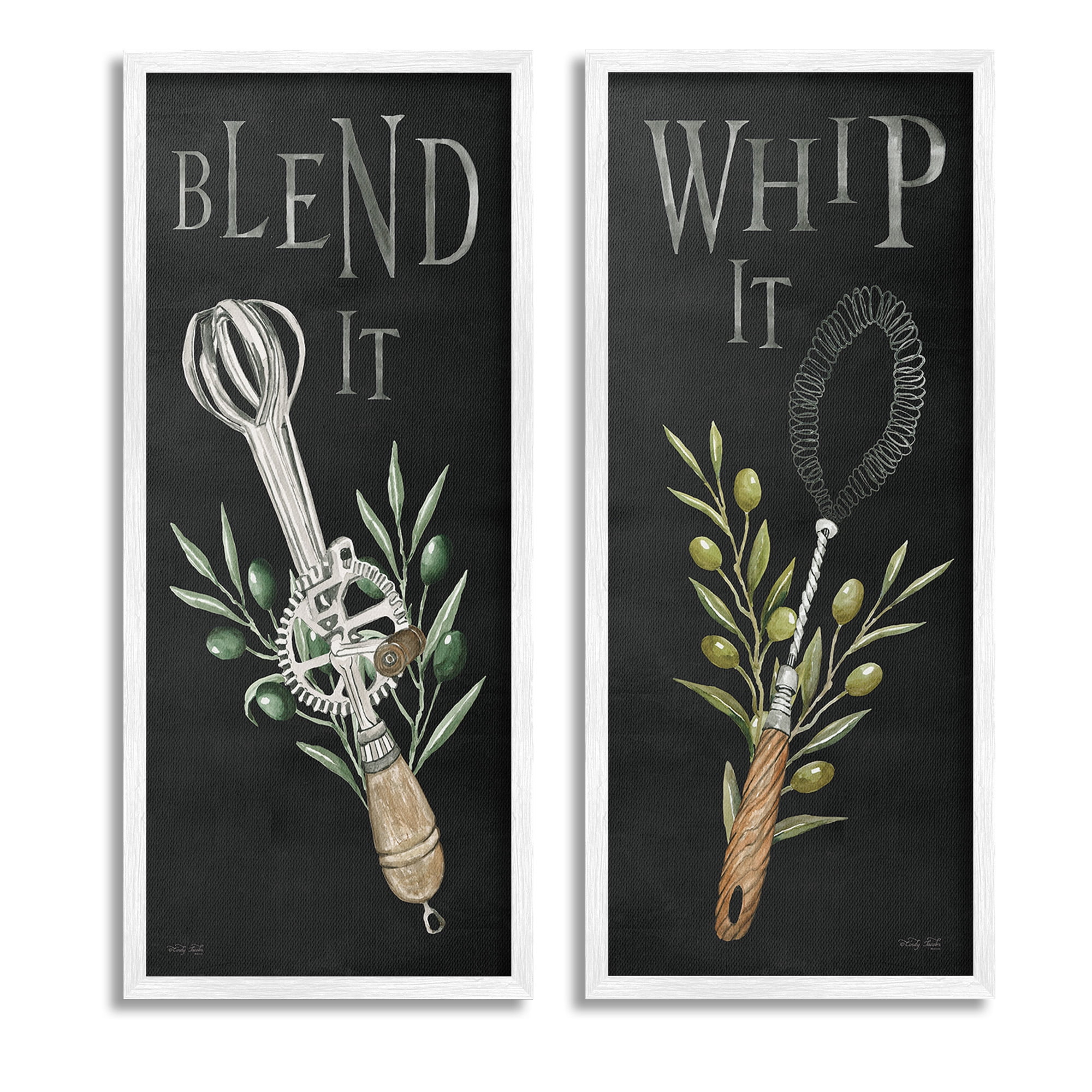 Stupell Industries Vintage Utensil Phrases Botanical & Floral Painting White Framed Art Print Wall Art, 10 x 24, Set of 2