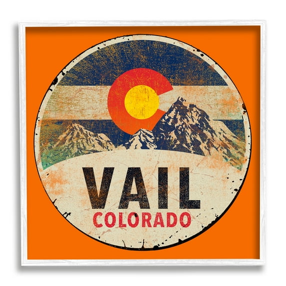 Stupell Industries Vintage Vail Colorado Pendant Snowy Mountains Bold Orange, 12 x 12, Design by Jim Baldwin