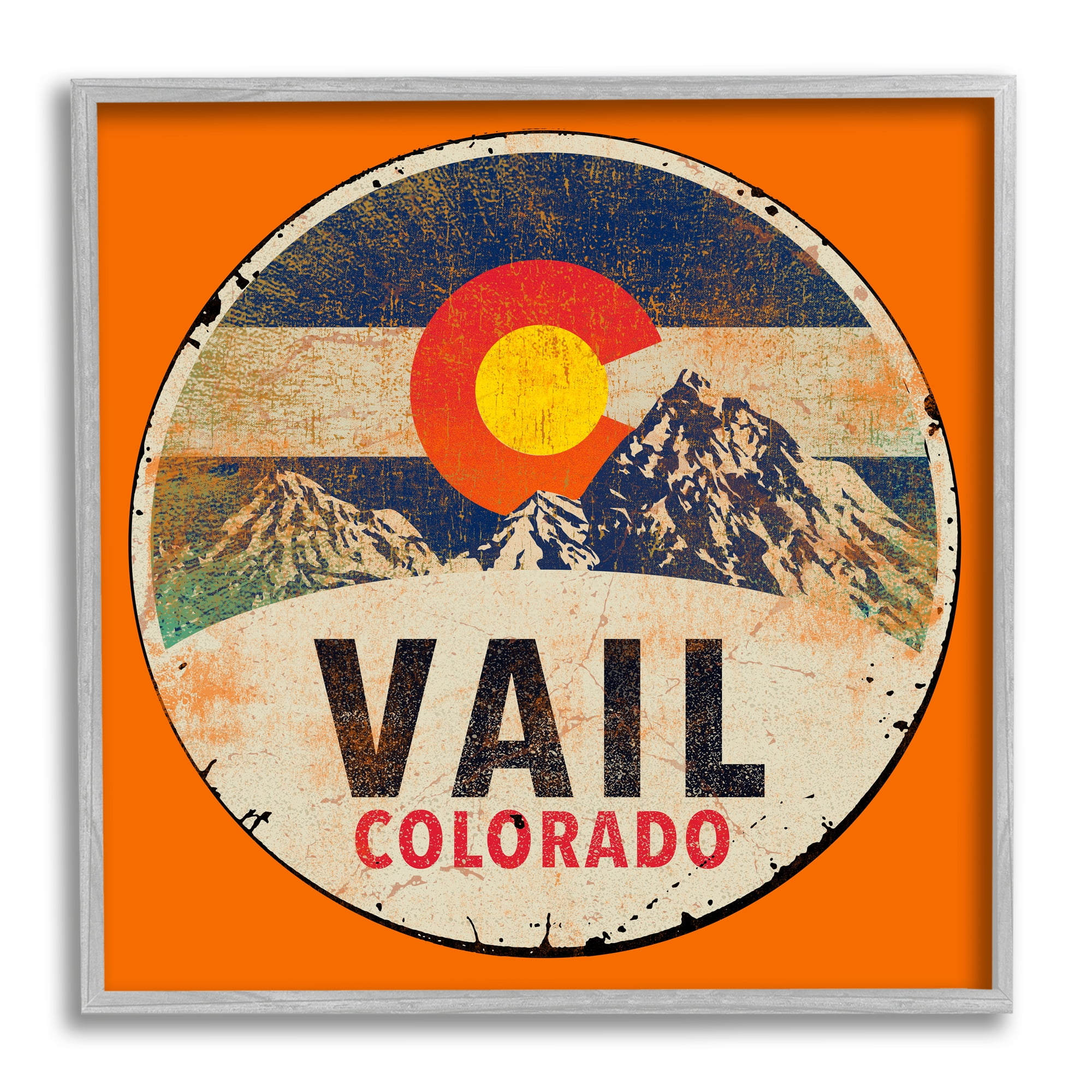 Stupell Industries Vintage Vail Colorado Pendant Snowy Mountains Bold Orange, 12 x 12, Design by Jim Baldwin