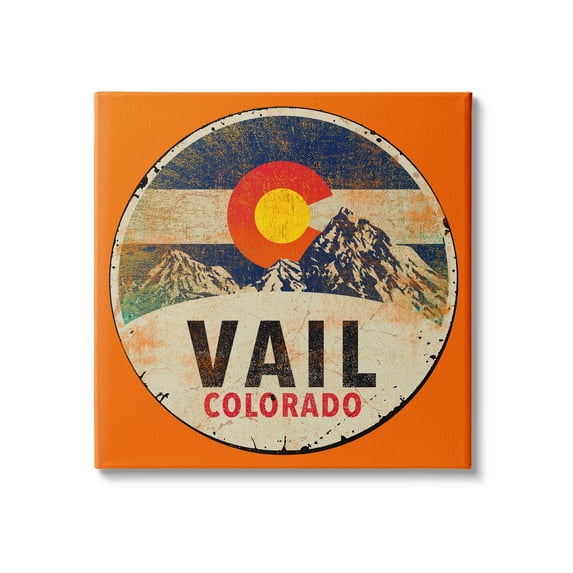 Stupell Industries Vintage Vail Colorado Pendant Snowy Mountains Bold Orange, 17 x 17, Design by Jim Baldwin