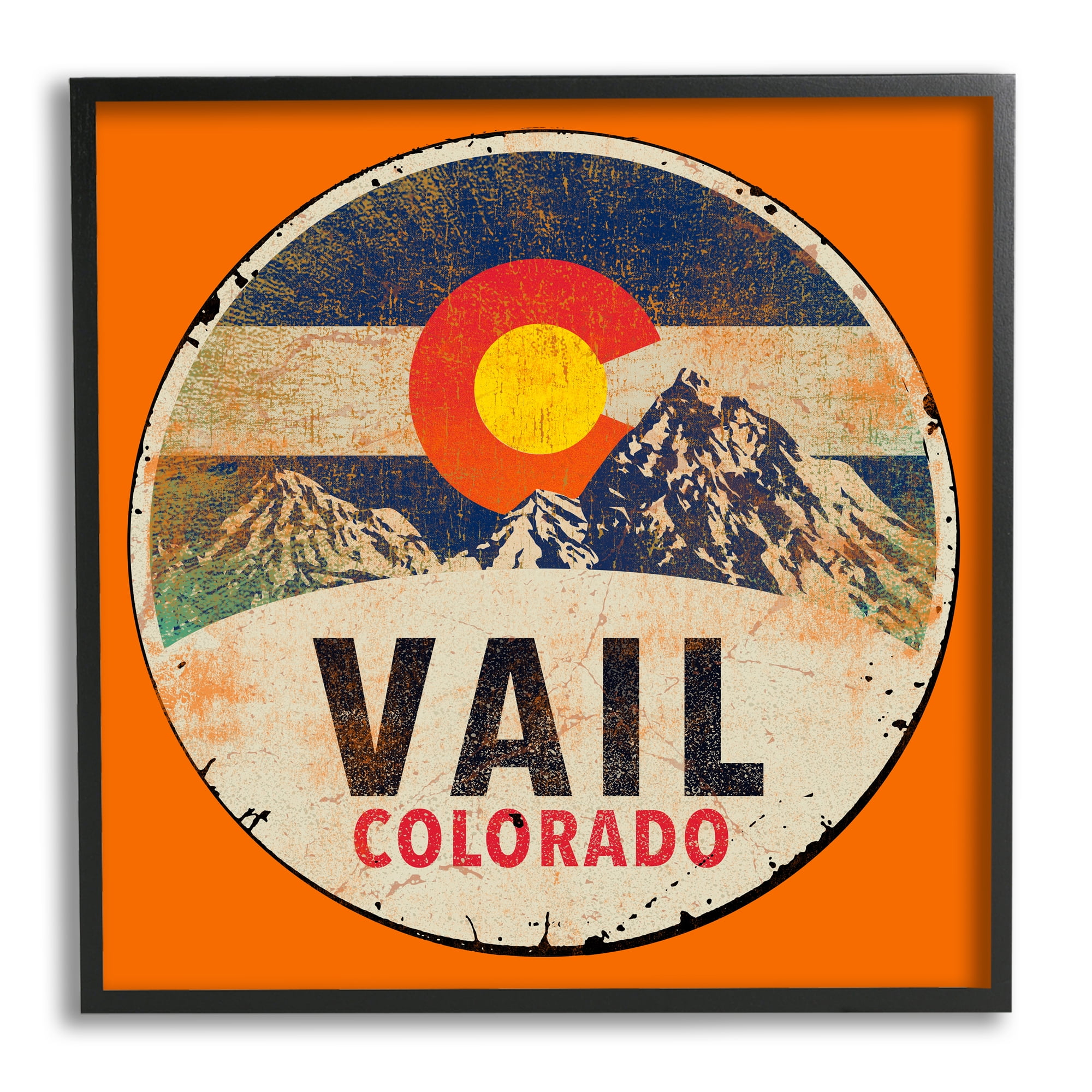 Stupell Industries Vintage Vail Colorado Pendant Snowy Mountains Bold Orange, 17 x 30, Design by Jim Baldwin
