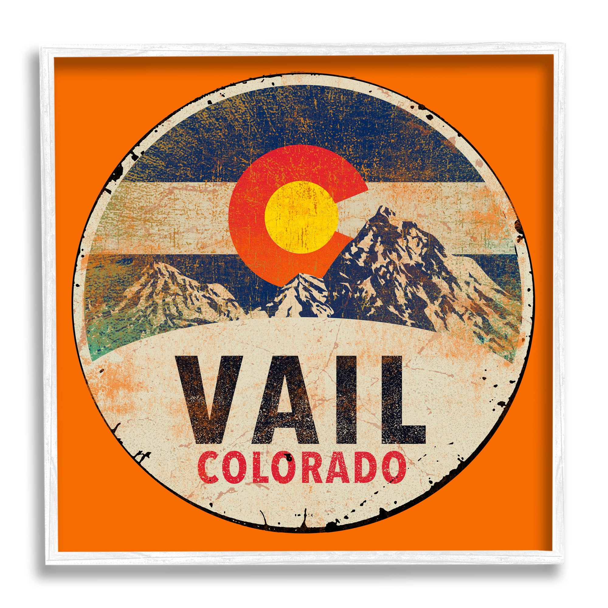 Stupell Industries Vintage Vail Colorado Pendant Snowy Mountains Bold Orange, 24 x 24, Design by Jim Baldwin
